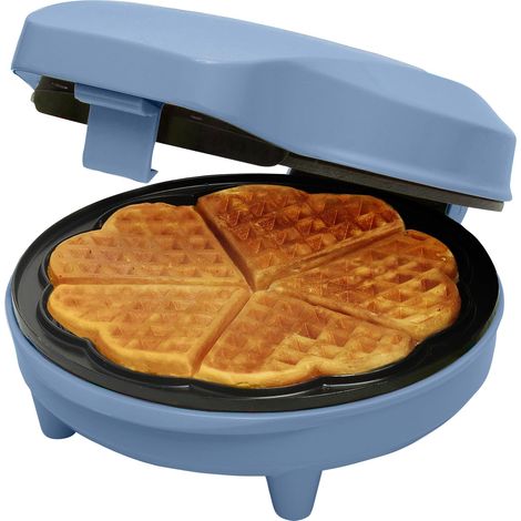 Bestron Waffle Maker, piastra per waffle a forma di cuore, macchina per waffle con antiaderente & indicatoro luminso, collezione Sweet Dreams, 700 watt, colore: Blu (1/4)