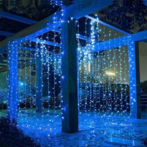 Guirlandes lumineuses rideau LED de 600, 6m x 3m, 8 modes d'éclairage, étanches IP44 pour usage intérieur et extérieur (bleu). (1/3)