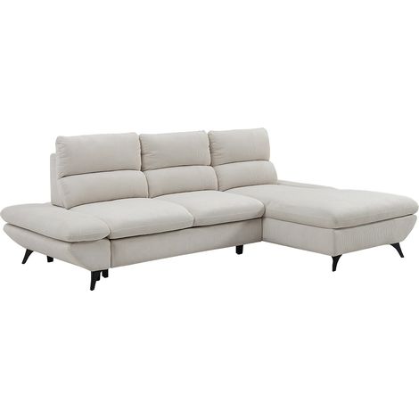 Divano ad angolo destro convertibile con schienale avanti-indietro in velluto a coste beige LIORI