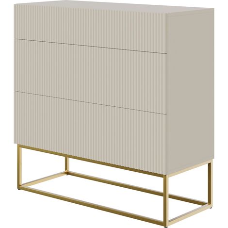Selsey VELDIO - Kommode mit 3 Schubladen, Graubeige Taupe mit goldenem Metallgestell, 90 cm breit (1/5)