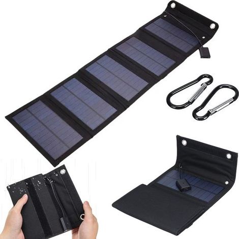 Panel solar 5 placas, Paneles solares Celdas solares recargar Power bank panel solar, Panel solar 15 W 5 V, Paneles solares enchufe, Negro (1/5)