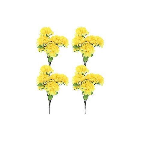 Lot de 4 fleurs artificielles d'automne, faux chrysanthèmes, tiges de fleurs, fausses fleurs de cimetière