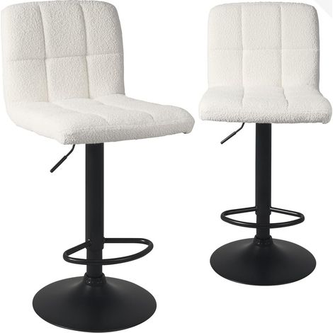 Ensemble de 2 tabourets de bar rembourrés en similicuir, dossier haut, hauteur réglable, pivotants à 360°, repose-pieds, finition chromée, Sivan (blanc) (1/5)
