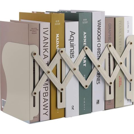 Serre-Livres Réglable en Métal, Serre-Livres Robustes, Serre-Livre Télescopique pour Cuisine, Bureau, Ecole, Bibliothèque pour Enfants (Beige) (1/5)