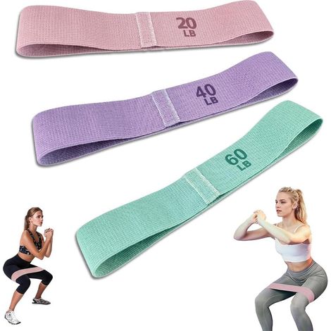 Varios niveles de resistencia, paquete de 3 para mujeres, diseño antideslizante, adecuado para entrenamiento en casa, fitness y yoga (rosa, morado, verde). (1/5)