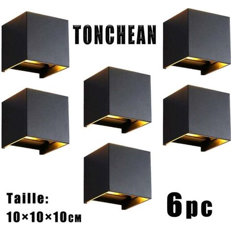 6 Square LED Wall Lights 12W Waterproof Outdoor Black Warm White 3000K Adjustable Angle Class A (1/4)