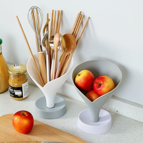 Trichterförmiger Abtropfkorb für Besteck und Obst – weiß (1/5)
