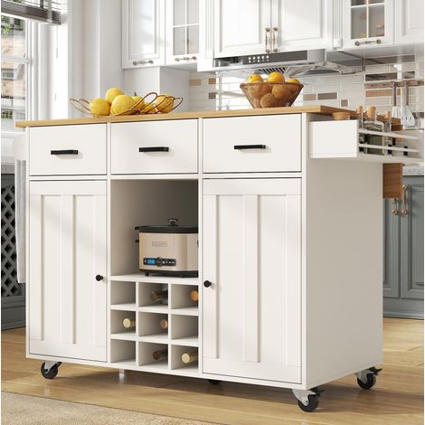 Chariot de cuisine 104 x 39,5 x 91,5 cm blanc avec plateau rabattable et rangement (1/5)