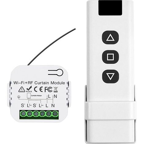 Kit Interrupteur Sans Fil, Interrupteur Volet Roulant Connecté Avec RF Télécommande et Module de Réception, pour Commande de Rideau ÉLectrique, Module Volet Roulant Connecté (1/5)