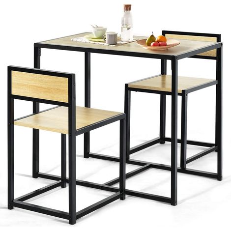 COSTWAY Ensemble Table à Manger 1 Table et 2 Chaises Encastrable Style Industriel Moderne pour Salle à Manger, Bistro Naturel (1/5)