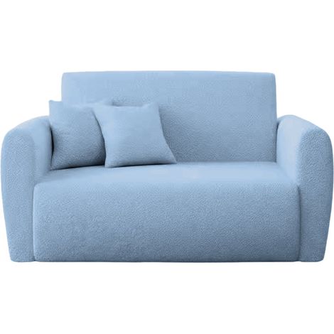 GINA - Canapé droit convertible tissu bouclette 2 places Bleu (1/4)