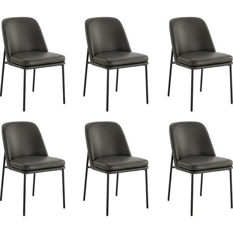 Lot de 6 Chaises de Salle à Manger, Pieds en Métal, Avec Dossier, en PU, Style Moderne Gris foncé (1/5)