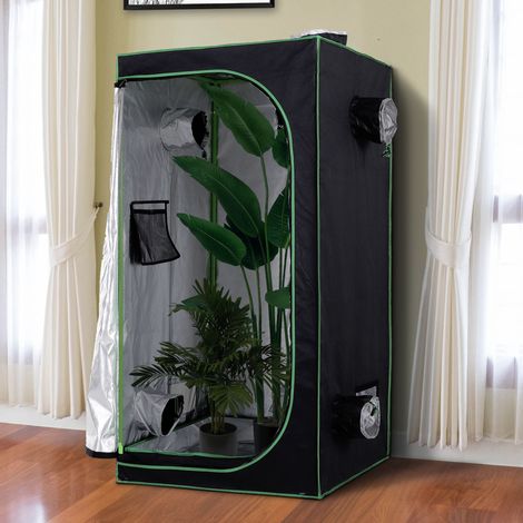 Tienda de cultivo hidropónico Oxford 600D con 5 rejillas de ventilación ajustables y ventana, tienda de cultivo hidropónico de interior con orificio para cables, 80x80x160cm, negra