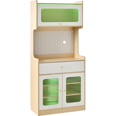 Aparador alto de cocina con LED, vidrio acanalado y cajón 80x40x180 cm HOMVRA (1/5)