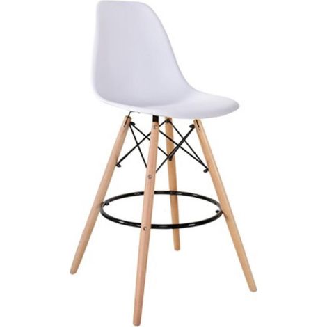 ORION91oficial® - Taburete Alto, Estilo Nórdico, Polipropileno Color Blanco y Patas en Madera Haya (46x43x105 cm) Comedor, Oficina, Restaurante, Bar, Hostelería, Cocina – spaziOrion91 - Unidad (1/5)