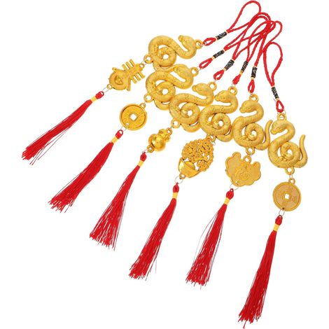 6pcs Décorations Traditionnelles du Nouvel an Chinois 2025 Pendentifs Serpent en Plastique Rouge et Or pour Arbres et Festival de Printemps (1/5)