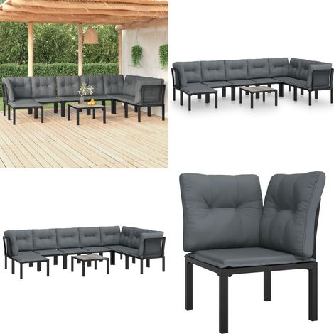 9-tlg. Garten-Lounge-Set Schwarz und Grau Poly Rattan - Gartensessel - Loungesessel - Gartenmöbel Set - PE-Rattan Möbel - Wetterfeste Gartenmöbel - Home & Living