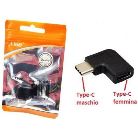 Linq - Adattatore Connettore Da Type-c Tipo C Maschio A Type-c Femmina Ad Angolo Tpc-2205 -