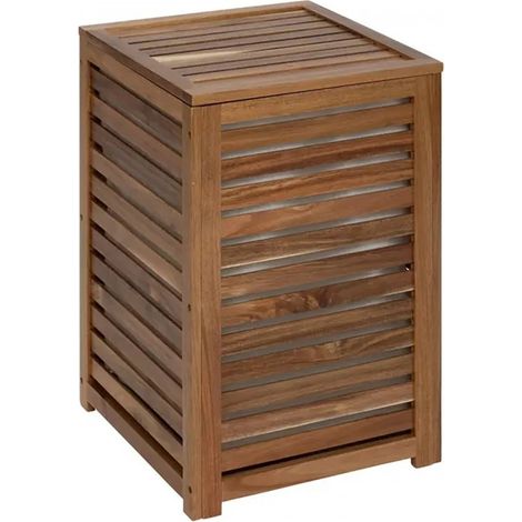 Panier à linge 65 L en bois naturel, coloris marron - Longueur 40,3 x Profondeur 40,3 x Hauteur 60 cm (1/5)