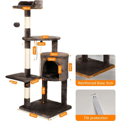 Árbol rascador para gatos, estructura multinivel, postes rascadores de sisal, PE00113002 (1/2)