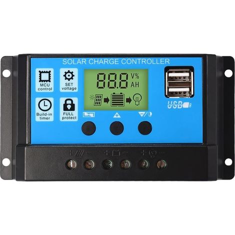Regolatore di carica per pannelli solari da 12V/24V 20A con schermo LCD, PWM e porta USB. (1/4)
