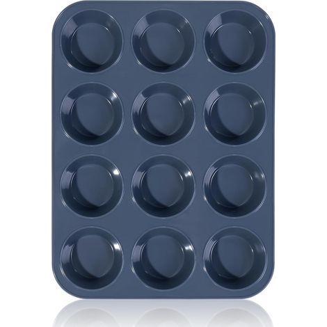 12 große Silikon-Muffinform, antihaftbeschichtetes Backblech für Cupcakes, Brownies, Pudding, 33 x 25 x 3 cm (Grau) (1/5)