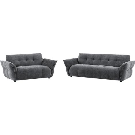 Canapé 3 places et 2 places en tissu chiné gris anthracite NAPIZO (1/5)