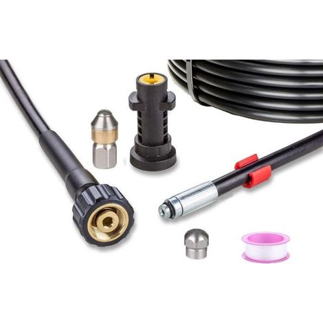 Tuyau Déboucheur Canalisation pour Nettoyeur Haute Pression 15m, 200 bar - Kit Furet compatible Karcher, Parkside, Lavor (1/5)