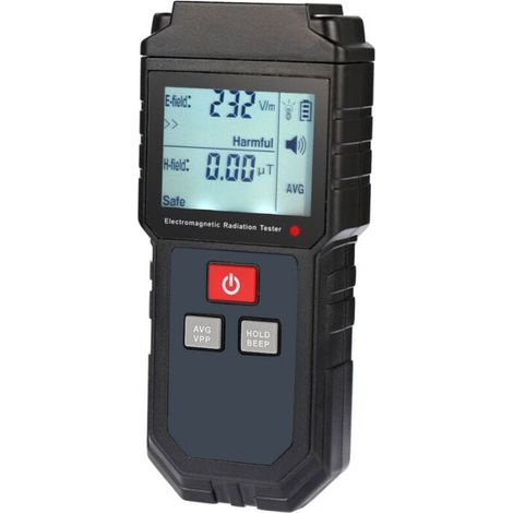 Tester portatile per radiazioni elettromagnetiche, dosimetro per campi elettrici e magnetici, con allarme acustico e visivo.