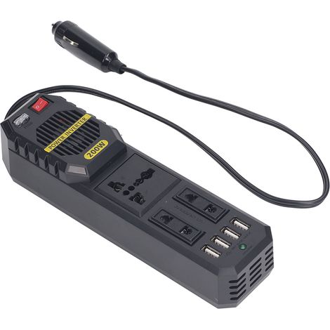 Onduleur Voiture 200W DC 12V vers AC 220V avec 4 Ports USB et 3 Prises, Adaptateur Allume-Cigare (1/5)