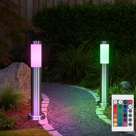 Lampada da esterno argento piedistallo luce giardino piantana luce vialetto lampada terrazza acciaio inox, telecomando dimmerabile, LED RGB 8.5W 806Lm, DxH 7.6x45 cm, set di 2