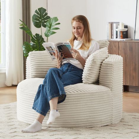 Fauteuil lounge rond surdimensionné – Modèle nuage avec assise profonde, en corde, pour salon ou chambre – Confort enveloppant et design contemporain (1/4)