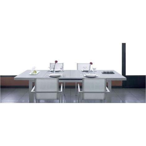 Table extensible de jardin - JUANIO - 180-240 cm - Aluminium - Plateau verre trempé 6 mm - Blanc (1/3)