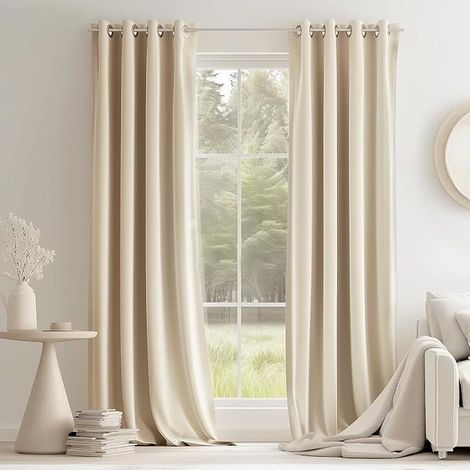 Beige Velvet Curtains 140 x 225 cm (1/2)
