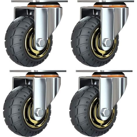 Ensemble de 4 roues universelles de 3 pouces sans freins, roues silencieuses pour chariot, roulettes pivotantes universelles, roues industrielles à plaque de 75 mm, roulettes de transport pour meubles