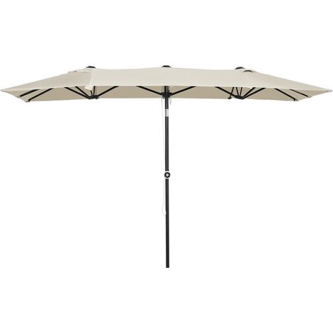 Ombrellone Doppio Inclinabile e Regolabile con Cordicella, in Poliestere e Métalo, 150x295x170-214 cm, Crema