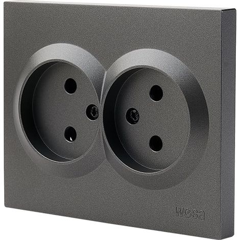 Double Prise Murale Encastrée Non-Territoire, 250V 16A, Design Carré Gris Anthracite, pour Maison et Bureau (1/5)