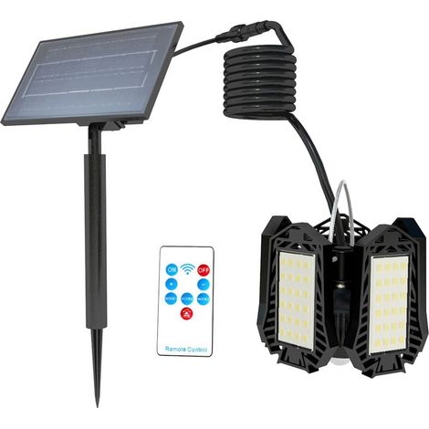 Solar-Hängeleuchten für drinnen und draußen, faltbare Solar-Garagenleuchte mit Fernbedienung, 5 Blätter, 60 LEDs, solarbetriebene Schuppenlampe für Pavillon, Garage, Geschäft, Haus, Veranda – eine Leu