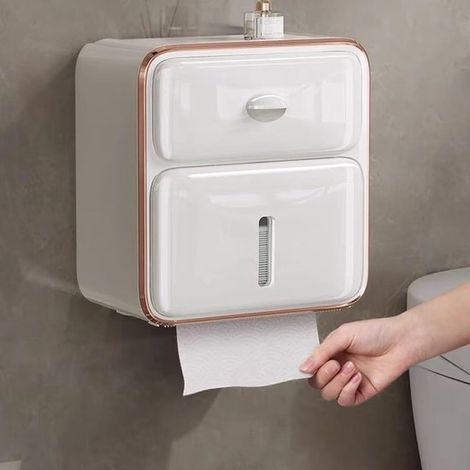 Soporte pañuelos papel doble capa, papel higiénico bandeja plástico montaje pared, caja rollos papel higiénico, autoadhesivo pañuelos papel (1/4)