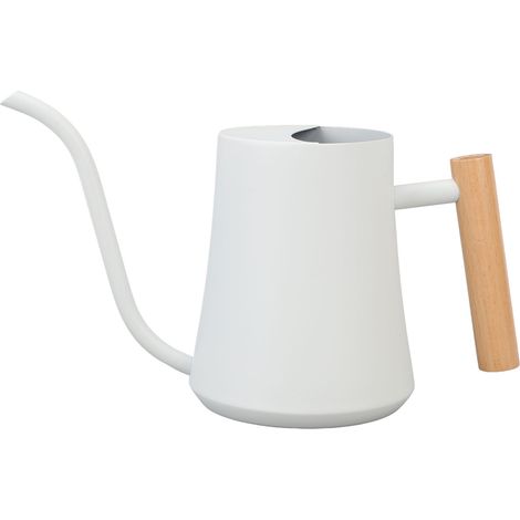 Arrosoir d'intérieur en acier inoxydable avec manche en bois et bec long pour plantes d'intérieur, fleurs, succulentes, bonsaï, 1 l, blanc mat (1/5)