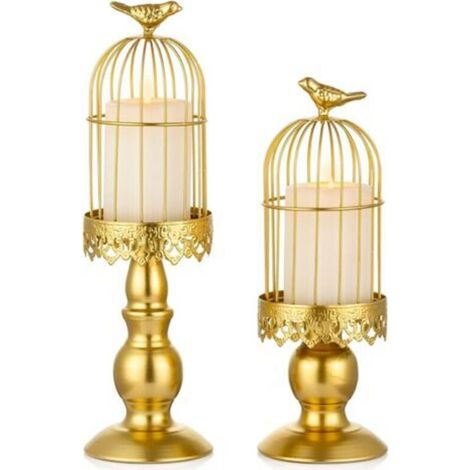 Chandelier à Cage à Oiseaux Vintage Decorative Mariage Chandeliers Bougoire Décoratifs pour Tables de Mariage, Shabby Chic Ornements pour Chandeliers Sculptés en Fer Forgé Noel, Gold