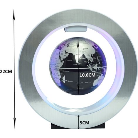 Globe terrestre flottant de 10 cm (4 pouces) avec lévitation magnétique et base lumineuse multicolore. Lampe globe anti-gravité créative, idéale comme cadeau pour enfants, décoration pour la maison ou