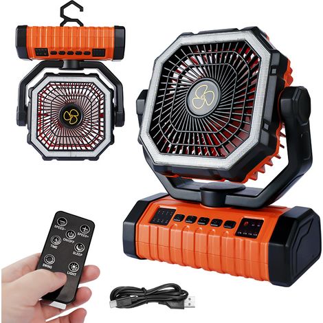 Ventilatore da campeggio USB da 20000 mAh con luce LED, ventilatore portatile ricaricabile da scrivania/tenda con telecomando e gancio, rotazione della testa di 270° per pesca in caso di guasti, uraga (1/5)