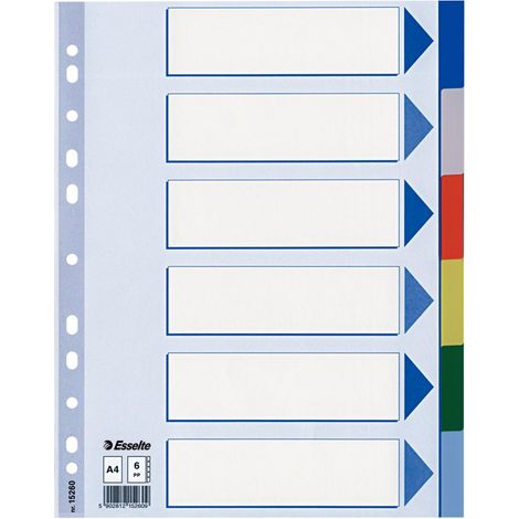 Esselte 15260 Tab-Register Leerer Registerindex Polypropylen (PP) Mehrfarbig