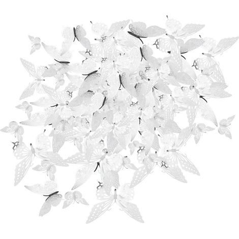 72 pastilles papillon adhésives 3D 12cm 10cm 8cm décoration murale argentée design ajouré élégant facile à nettoyer DIY (1/5)