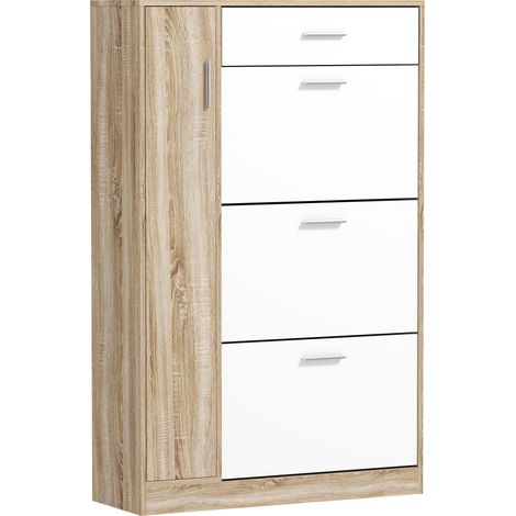 Meuble à chaussures avec tiroir et porte pliable 84 x 30 x 132 cm naturel pour salon portes paires chaussures, étagère moderne porte, (1/5)