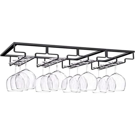 Porte Verre à 4 Rangées, Porte Verres à Pied Suspendu, Support à Verre Vin Inversé, Support Verre Vin Sous Armoire Avec Vis, Support en Fer pour Verre Vin, 4 Rangs, pour Bar Cuisine (4 emplacements) (1/5)