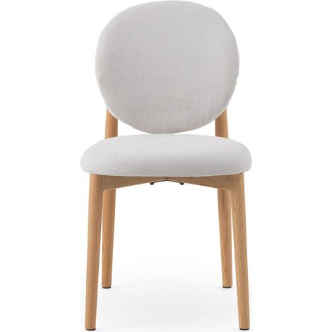 Ensemble de 4 chaises en chêne naturel, recouvertes de tissu blanc. (1/5)