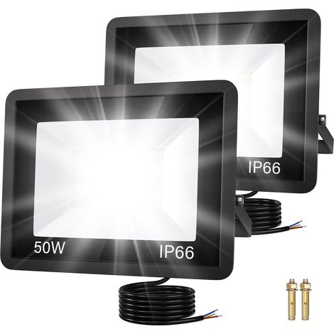 Projecteur LED Extérieur 50W, 5500LM, 6500K Blanc Froid, IP66 Étanche, Économie d'Énergie, Installation Flexible pour Jardin, Terrasse et Sécurité, Sans Prise (1/5)