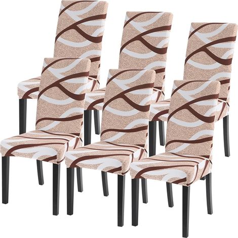 6pcs amovible lavage à l'eau impression élastique spandex tissu housse de chaise (kaki) (1/5)